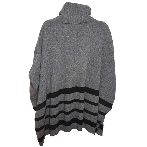 Tahari Cowl Neck Poncho Sweater 70% Wool 30% Yak Blend Grey Black Stripe Size S - Picture 4 of 10